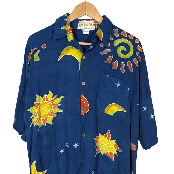 King Batik Button Up Shirt Indonesian Style Casual Short Sleeve Navy - XL - Picture 1 of 6